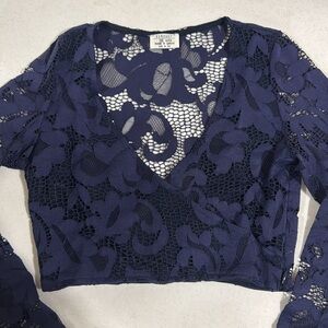 Runaway the Label Crop Lace Long sleeve top Side Zip Sheer XSmall EUC